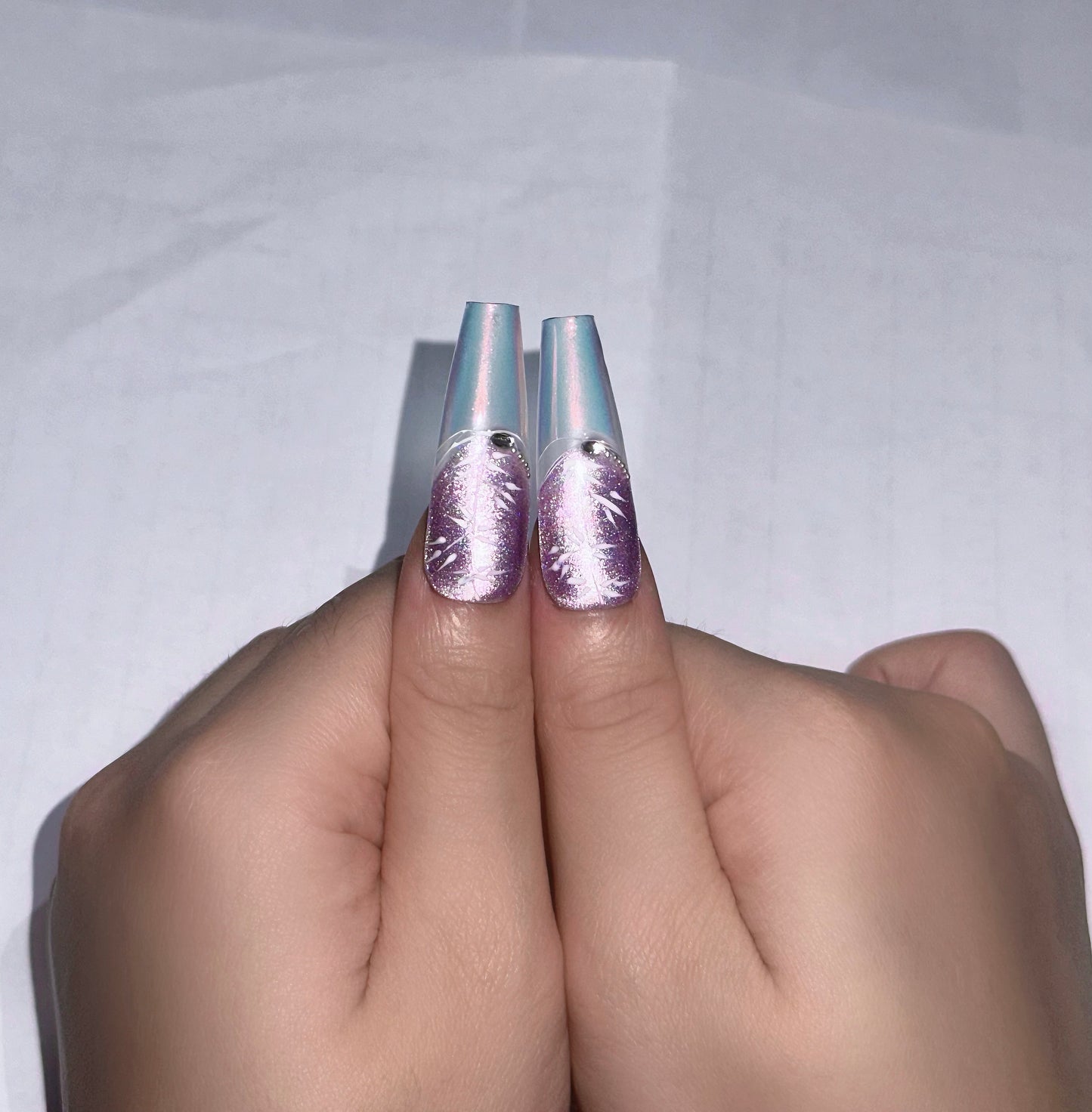 Folira Extra Long Press on Nails light purple French Tip Fake Nails Square False Nails with Bow Rhinestones Designs Extra Long Square Nail Press ons Sparkly Glue on Nails Cute Stick on Nails for Women