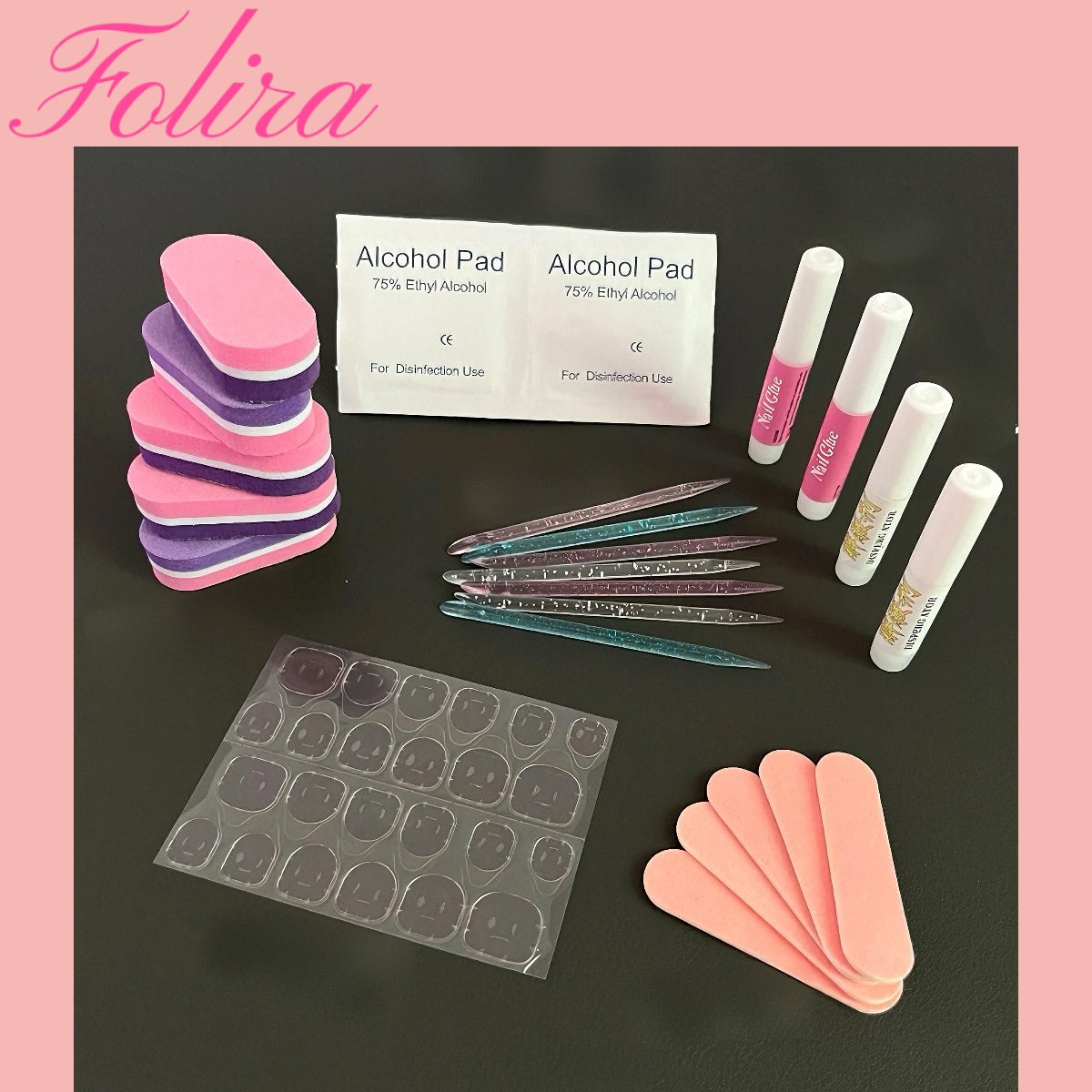 Folira Floral Press on Nails Medium Almond Fake Nails Spring Summer False Nails with 3D Flower, Stripes Design French Tip Nails Artificial Acrylic Nails Press ons Reusable Stick on Nails for Women