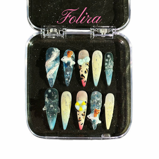 Folira Almond Press on Nails Medium Fake Nails Ombre Colorful False Nails with Glitter Design Glue on Nails Rainbow Full Cover Stick on Nails Glossy Acrylic Nails Artificial Nails for Women Manicure