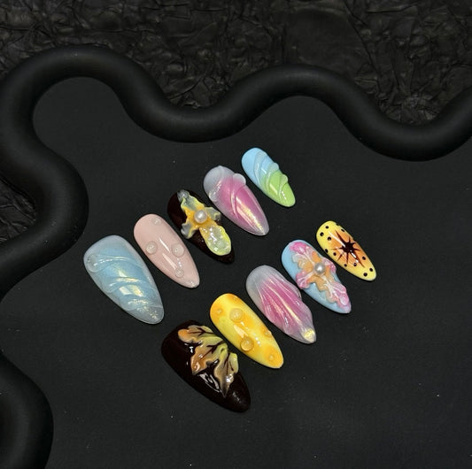 Folira Long Multi-color Artificial Acrylic Pressed Cute False Nails Women's Nails False Nails