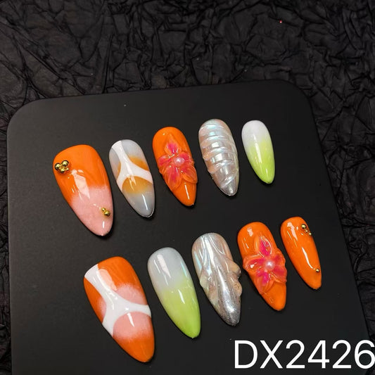 Folira Medium-length Orange Carved Simple Series Artificial Acrylic Pressed Cute False Nails Women's Nails False Nails
