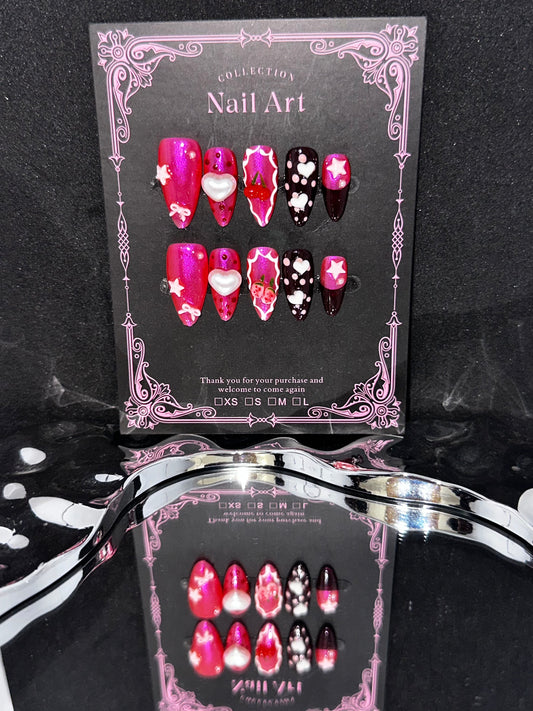 Folira Almond Press on Nails Medium Fake Nails Kit Pink French Tip False Nails with 3D Design Almond Nail Tips Acrylic Nails Press ons Glossy Holiday Glue on Nails Reusable Stick on Nails for Women