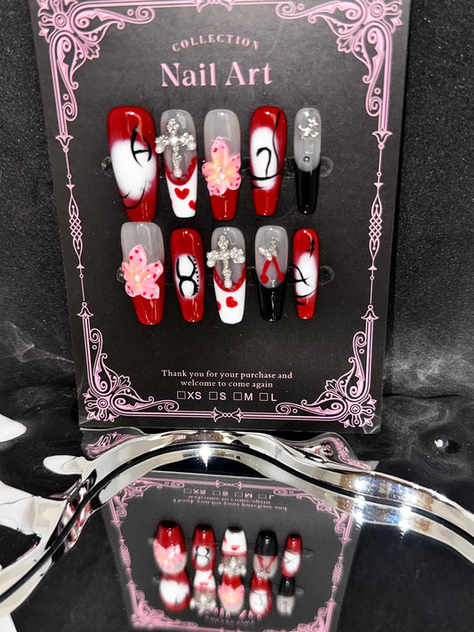 Folira Almond Press on Nails Medium Length Fake Nails with Glue 3D Flower Nails Acrylic Nails Press ons Artificial Nails Spring Summer Glue on Nails Reusable False Nails Manicure for Women