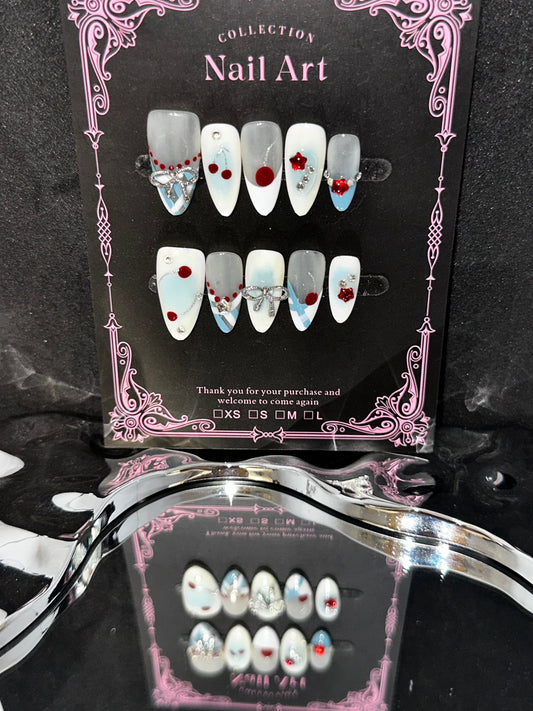 Folira Acrylic Almond Press on Nails Medium Fake Nails French Nail Tips Natural Fit False Nails with Glitter Design Glossy Glue on Nails Holiday Full Cover Stick on Nails Artificial Nails for Women