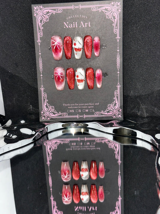 Folira Dark Red Almond Press on Nails Short Medium Fake Nails Spring Summer Flower False Nails Kit Artificial Acrylic Nails Press ons Red Floral Nails Full Cover Reusable Stick on Nails for Women False Nails
