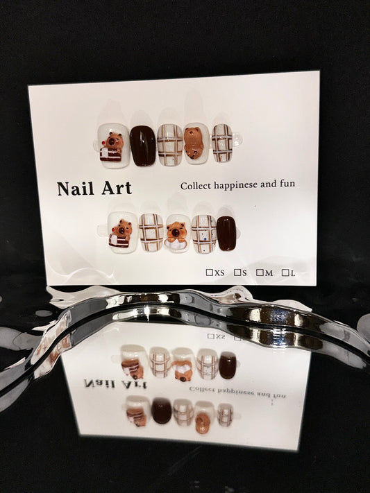 Folira Short White Animal Series Artificial Acrylic Pressed Cute False Nails Women's Nails False Nails