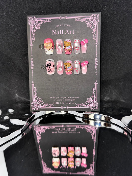 Folira Short Pink Cat Series Artificial Acrylic Pressed Cute False Nails Women's Nails False Nails